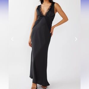 Selfie Leslie Lace Trim Satin Maxi Dress